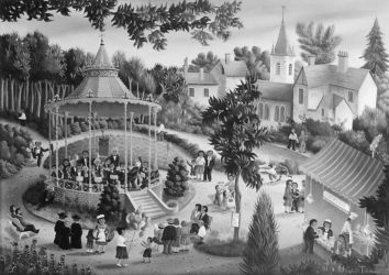 (115)- Le Concert du dimanche sur la place du village-1972- hsb de format 33x46 cm. (115)- Le Concert du dimanche sur la place du village-1972- hsb de format 33x46 cm.