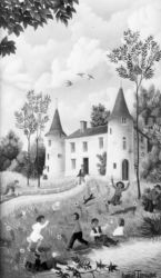 (143)- La Chasse aux papillons-1972- hsb 27x16 cm. (143)- La Chasse aux papillons-1972- hsb 27x16 cm.