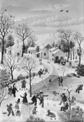(145)- La Bataille de boules de neige-1972- hsb 35x24 cm. (145)- La Bataille de boules de neige-1972- hsb 35x24 cm.