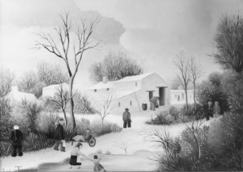 (314)-Le Chemin du village en hiver-1977-19x27 cm. (314)-Le Chemin du village en hiver-1977-19x27 cm.