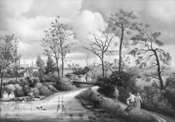 (374)-La Passerelle -Le petit Pont de bois-1978-24x35 cm. (374)-La Passerelle -Le petit Pont de bois-1978-24x35 cm.