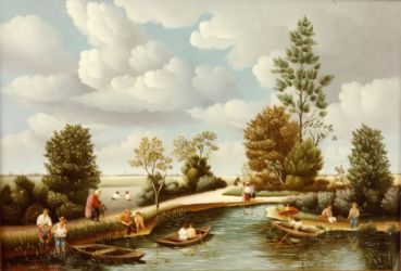 (389)- Un Dimanche au bord de l'eau-1978-hsb 24x35 cm. (389)- Un Dimanche au bord de l'eau-1978-hsb 24x35 cm.