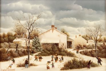 (435)- Village du Beignon-Basset sous la neige-1980-hsb 24x35 cm. (435)- Village du Beignon-Basset sous la neige-1980-hsb 24x35 cm.