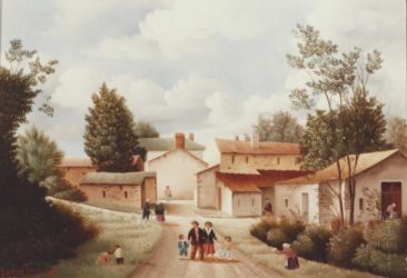 (462)- Village autour du barrage de Papon-1980-hsb 24x35 cm. (462)- Village autour du barrage de Papon-1980-hsb 24x35 cm.