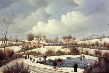 (465)-Neige- Village autour du barrage Papon-1981-24x35 cm. (465)-Neige- Village autour du barrage Papon-1981-24x35 cm.