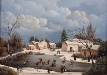 (466)-Village sur les bords du barrage Papon-Neige-1981-24x35 cm. (466)-Village sur les bords du barrage Papon-Neige-1981-24x35 cm.
