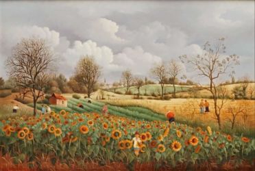 (493)- ARNAUD DANS LES TOURNESOLS-1981-24x35 cmHuile sur panneau (493)- ARNAUD DANS LES TOURNESOLS-1981-24x35 cmHuile sur panneau