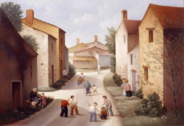 (510)-La Rue du village-Les Joueurs de palais-1982-24x35 cm. (510)-La Rue du village-Les Joueurs de palais-1982-24x35 cm.