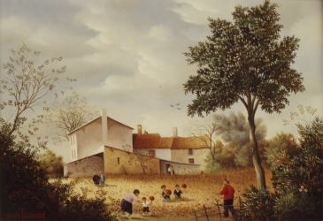 (525)-Le Bois clos-La famille Toussaint dans le champ de coquelicots-1982-24x35 cm. (525)-Le Bois clos-La famille Toussaint dans le champ de coquelicots-1982-24x35 cm.
