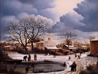 (593)- Le Beignon Basset sous la neige-1986-27x35 cm. (593)- Le Beignon Basset sous la neige-1986-27x35 cm.
