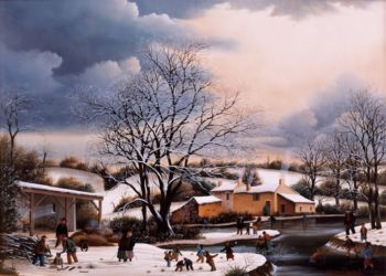 (595)- Paysage de neige vers le Beignon Basset-1986-33x46 cm. (595)- Paysage de neige vers le Beignon Basset-1986-33x46 cm.