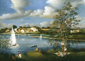 (639)- Le Lac du barrage de Papon-1988- hsb 33x46 cm. (639)- Le Lac du barrage de Papon-1988- hsb 33x46 cm.