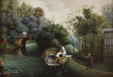 (657)-L'Embarquement dans le Marais poitevin-1989-hsb 24x35 cm. (657)-L'Embarquement dans le Marais poitevin-1989-hsb 24x35 cm.