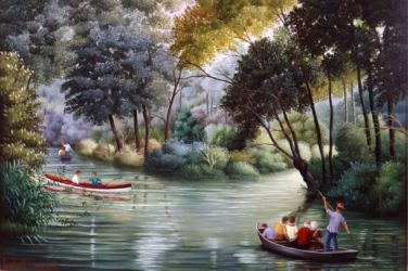 (663)- Sur les Canaux du Marais poitevin-1989-hsb 24x35 cm. (663)- Sur les Canaux du Marais poitevin-1989-hsb 24x35 cm.