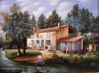 (664)- Civrais-Dans le Marais poitevin au bord du canal-1989-hsb 27x35 cm. (664)- Civrais-Dans le Marais poitevin au bord du canal-1989-hsb 27x35 cm.