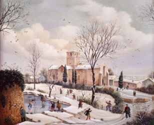 (667)- Le Bourg de Pouzauges en hiver-1989-hsb 38x46 cm. (667)- Le Bourg de Pouzauges en hiver-1989-hsb 38x46 cm.