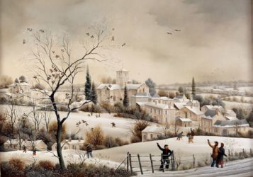 (673)- Le vieux Pouzauges sous la neige-1990-hsb 33x46 cm. (673)- Le vieux Pouzauges sous la neige-1990-hsb 33x46 cm.