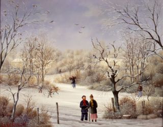 (690)- Neige-Sur la route du Beignon-Basset-1991-hsb 27x35cm. (690)- Neige-Sur la route du Beignon-Basset-1991-hsb 27x35cm.