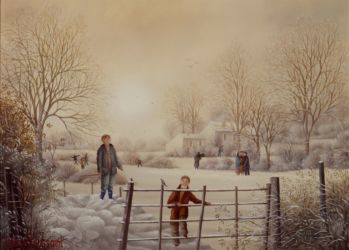 (692)- Les Enfants dans la neige-Sur la route-1991-hsb 19x27 cm. (692)- Les Enfants dans la neige-Sur la route-1991-hsb 19x27 cm.