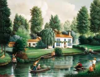 (714)-La Maison aux volets bleus-Le Marais poitevin-1991-hsb 27x35 cm. (714)-La Maison aux volets bleus-Le Marais poitevin-1991-hsb 27x35 cm.