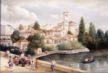 (715)- Le Pont de Clison-La Marchande de fleurs-1993-hsb 24x35 cm. (715)- Le Pont de Clison-La Marchande de fleurs-1993-hsb 24x35 cm.