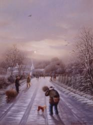 (738)- Par un beau matin d'hiver-sur la route du Beignon-Basset-1995-35x27 cm. (738)- Par un beau matin d'hiver-sur la route du Beignon-Basset-1995-35x27 cm.