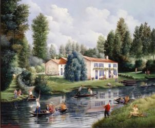 (761)-La Ferme aux volets bleu dans la Venise verte-1997-38x46 cm. (761)-La Ferme aux volets bleu dans la Venise verte-1997-38x46 cm.