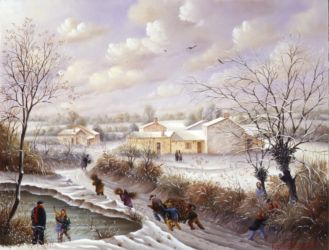 (765)- Le Chemin creux sous la neige-1997-27x35 cm. (765)- Le Chemin creux sous la neige-1997-27x35 cm.