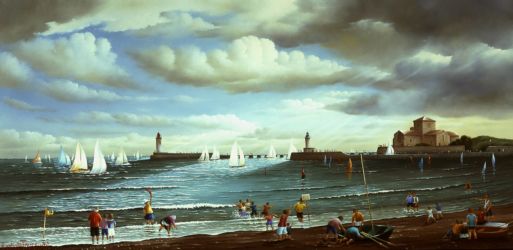 (797)-Le retour des grands voiliers aux Sables d'Olonne-2000-hsb 27x55 cm. (797)-Le retour des grands voiliers aux Sables d'Olonne-2000-hsb 27x55 cm.