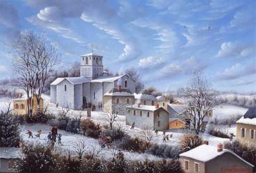 (809)-Le vieux Pouzanges-Neige bleue-2002-24x35 cm. (809)-Le vieux Pouzanges-Neige bleue-2002-24x35 cm.