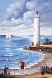 (811)-Le grand Phare ou le phare de grosse terre-Au loin le King Fisher-2002-24x16 cm. (811)-Le grand Phare ou le phare de grosse terre-Au loin le King Fisher-2002-24x16 cm.