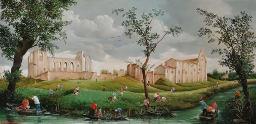 (879)-Autour de l'Abbaye de Maillezais dans le marais poitevin-hsb 27x55 cm. (879)-Autour de l'Abbaye de Maillezais dans le marais poitevin-hsb 27x55 cm.